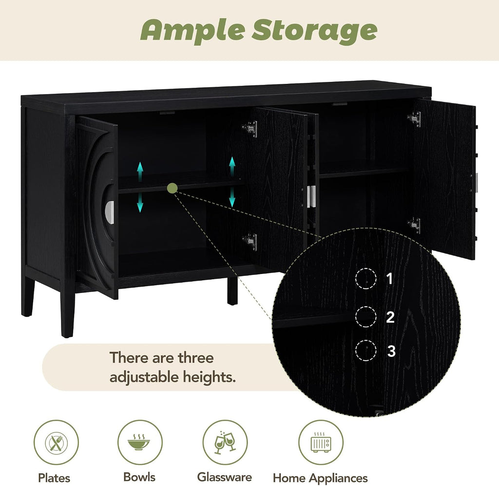 Black Round Metal Handle Retro Storage Sideboard Cabinet