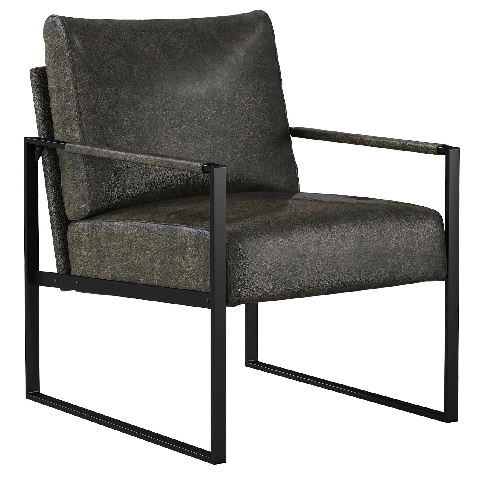Dark Grey PU Leather Mid-Century Accent Chair with Metal Frame