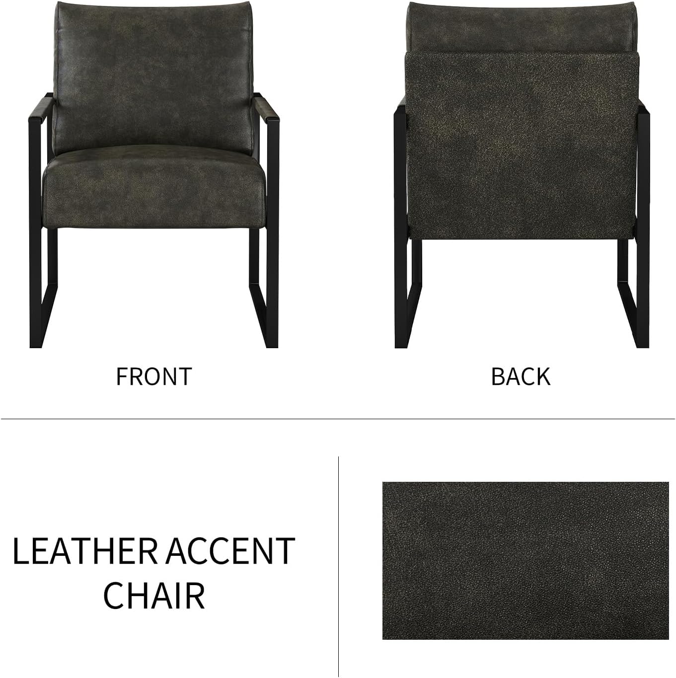 Dark Grey PU Leather Mid-Century Accent Chair with Metal Frame