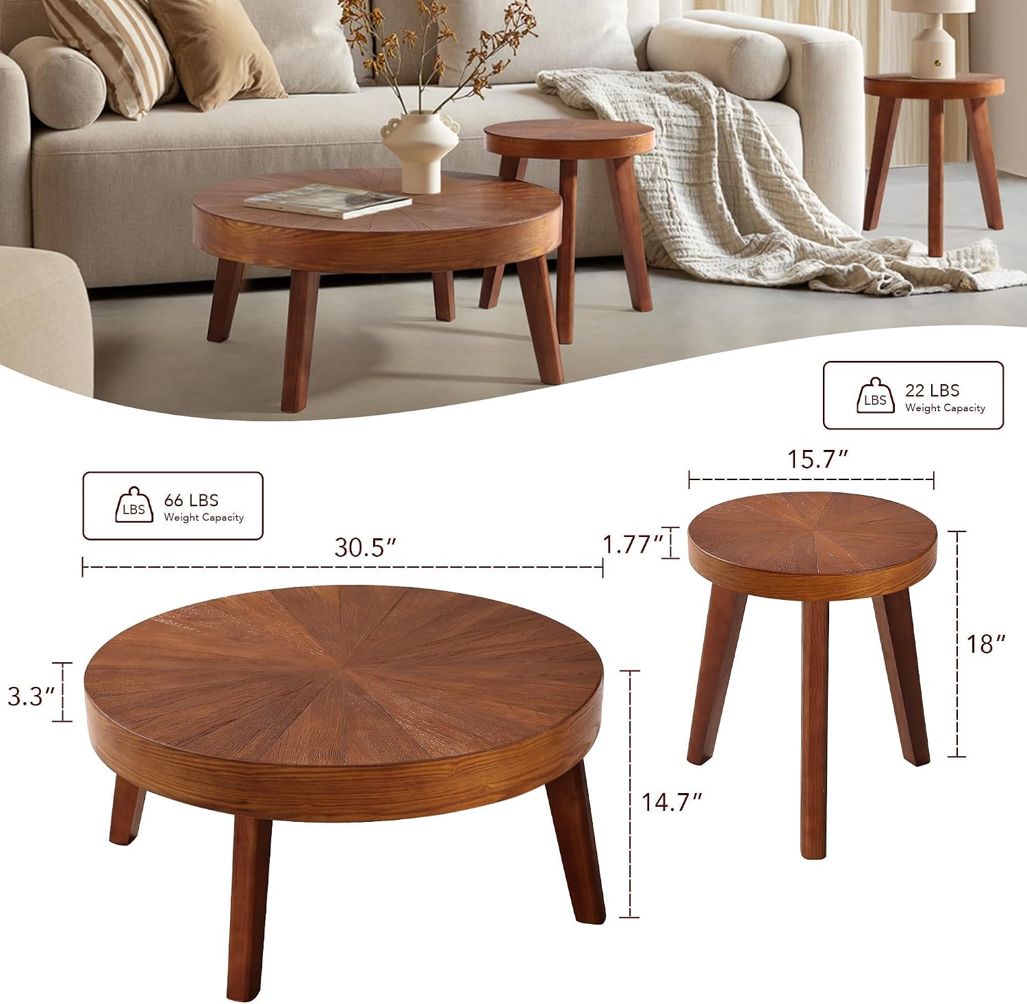 Brown Round Farmhouse Nesting Tables
