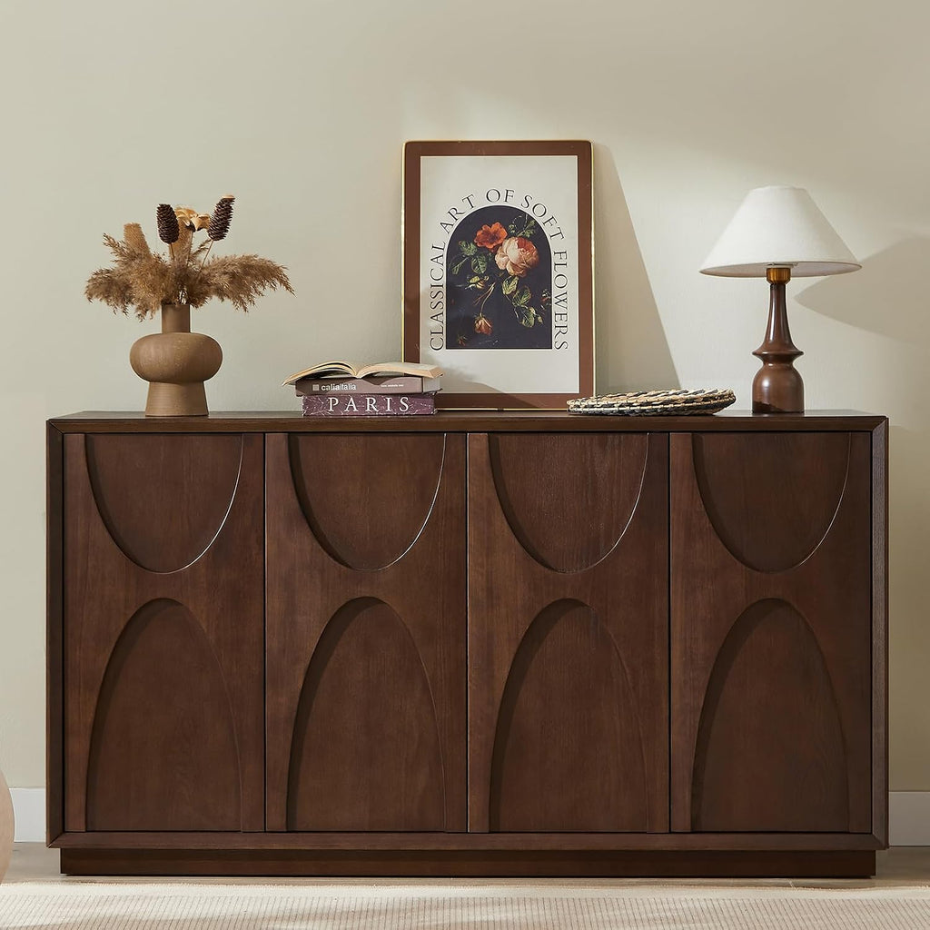 Walnut Retro Magnetic Door Storage Sideboard Cabinet
