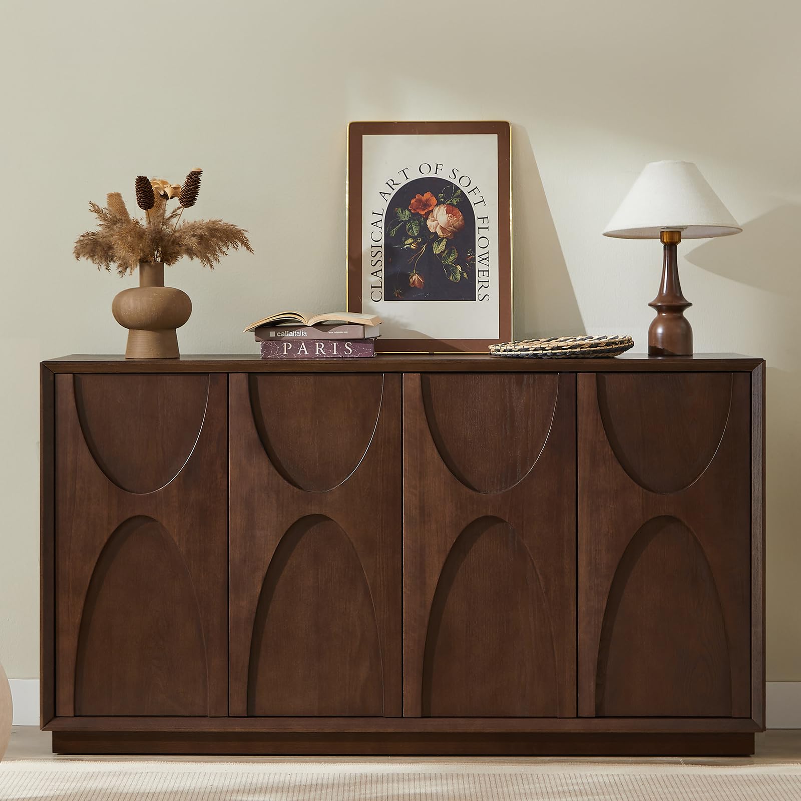 Walnut Retro Magnetic Door Storage Sideboard Cabinet