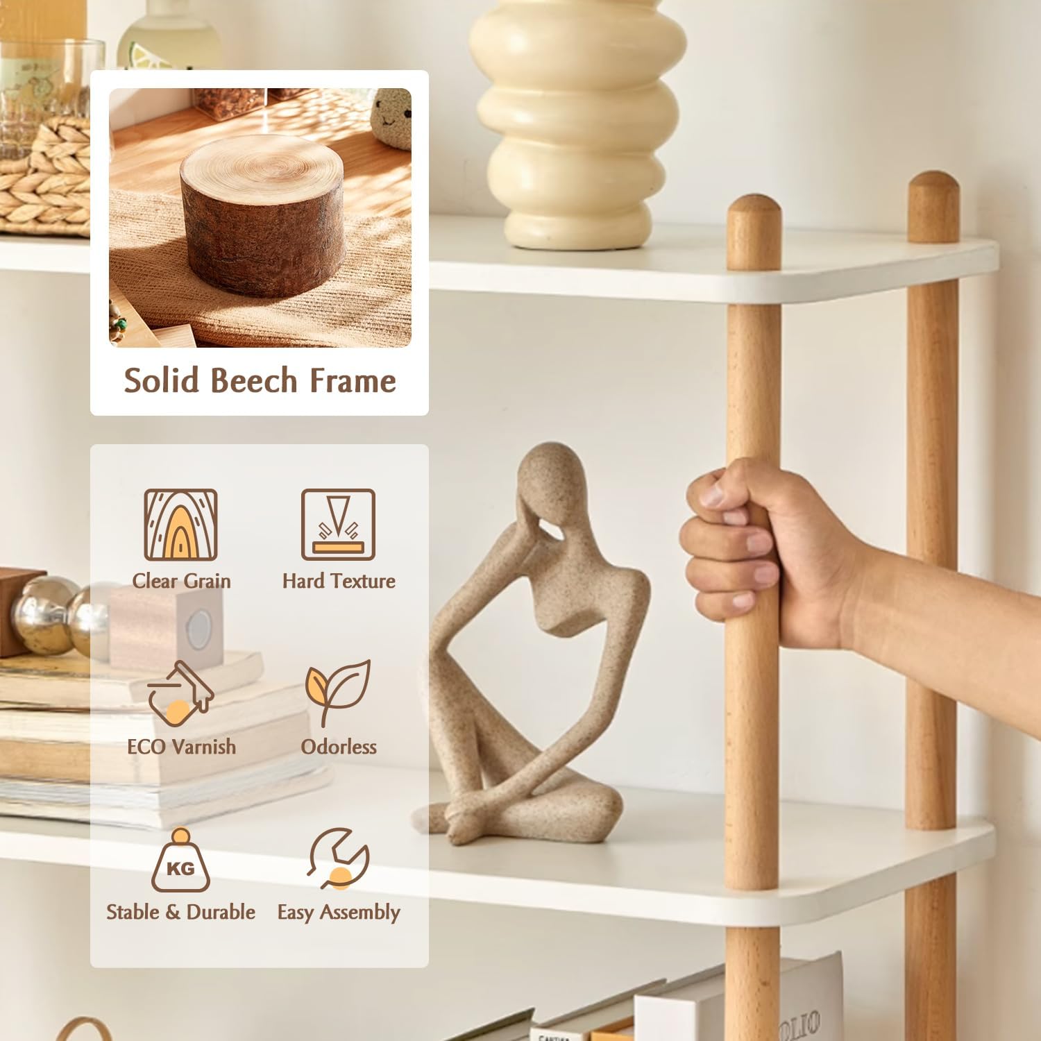 Oak Rectangle 5-Tier Modern Open Storage Bookcase