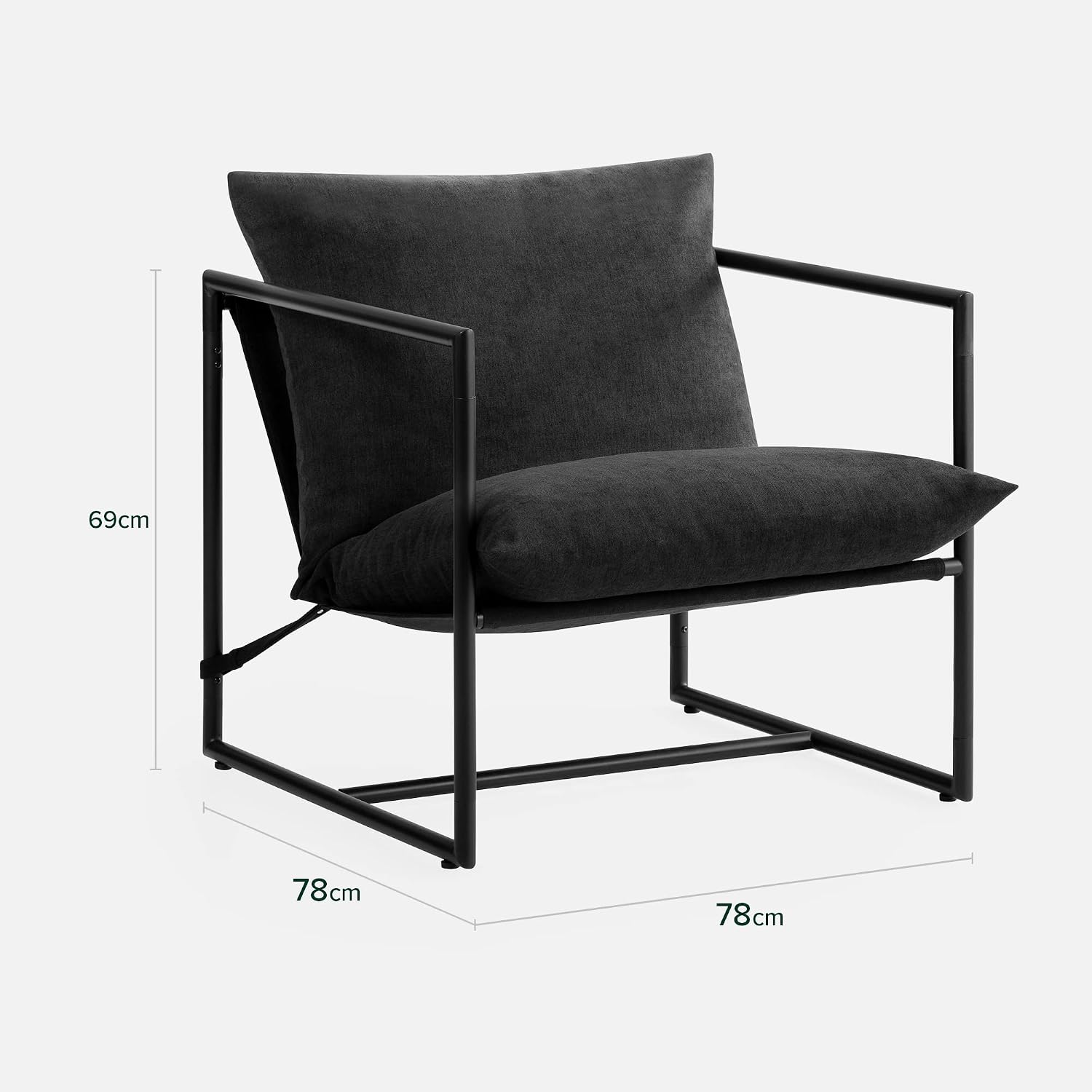 Zinus Aidan Black Sling Accent Chair with Metal Frame & Shredded Foam Cushion