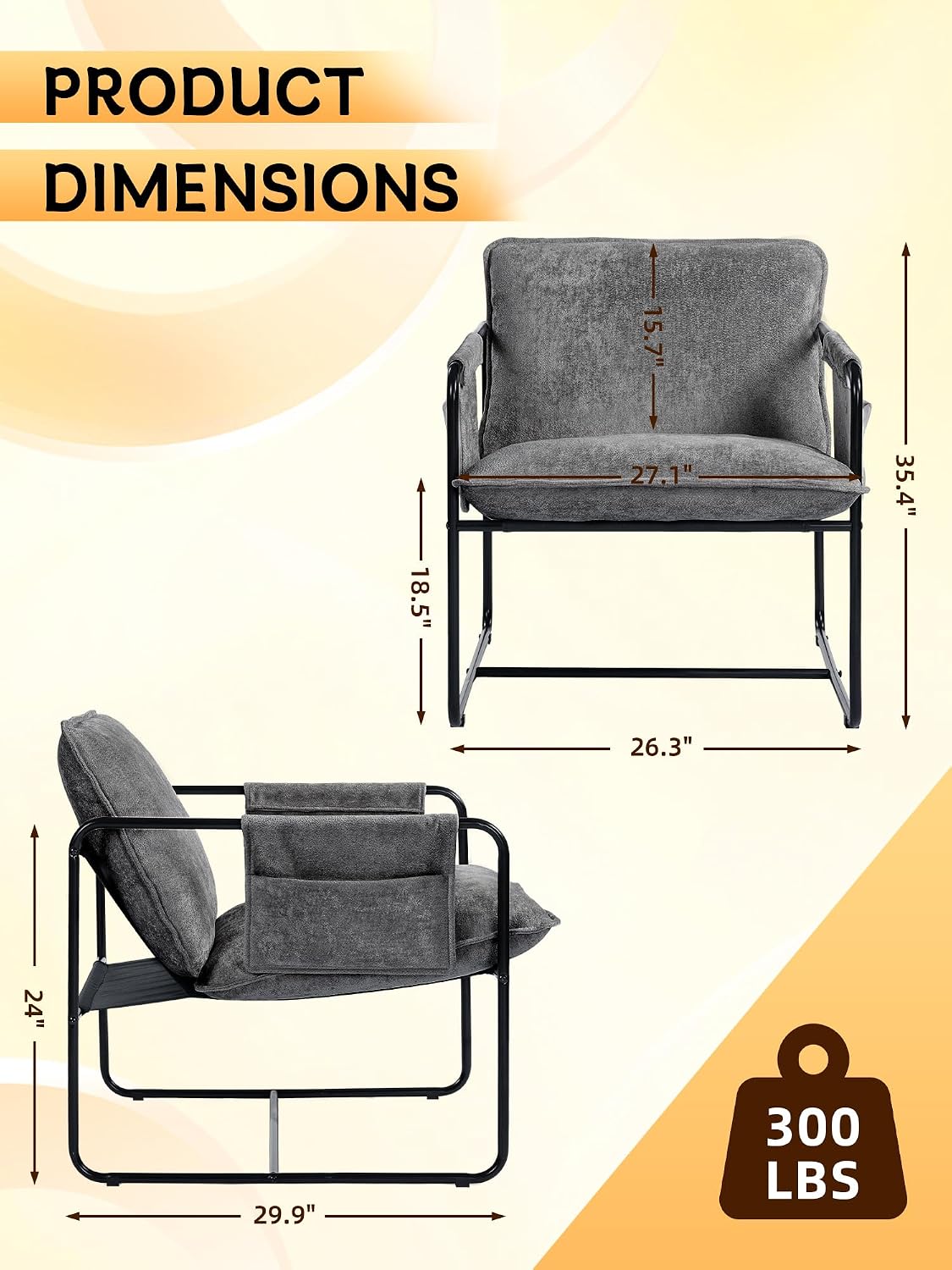 Chenille Upholstered Modern Accent Lounge Chair with Armrests & Metal Frame
