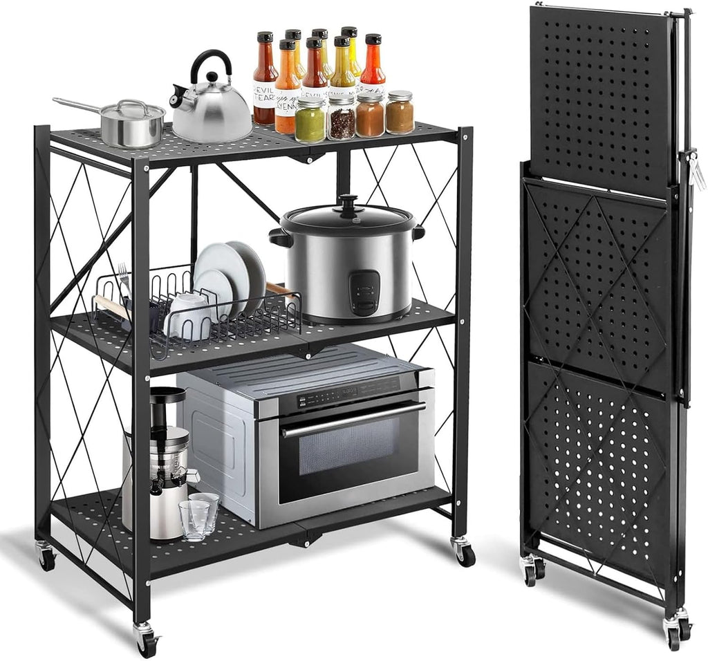 White 5-Tier Wheeled Foldable Heavy Duty Metal Storage Shelf