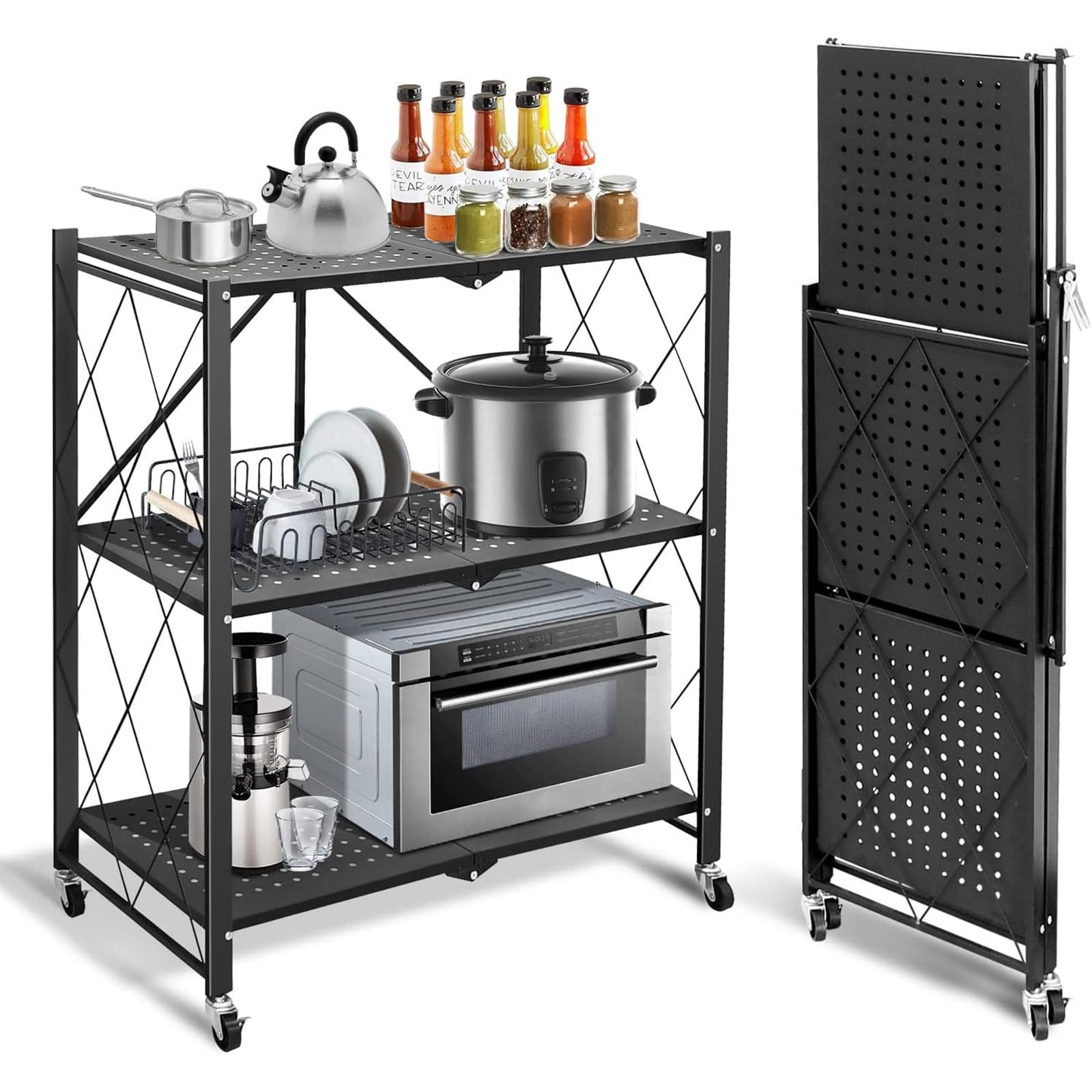 White 5-Tier Wheeled Foldable Heavy Duty Metal Storage Shelf