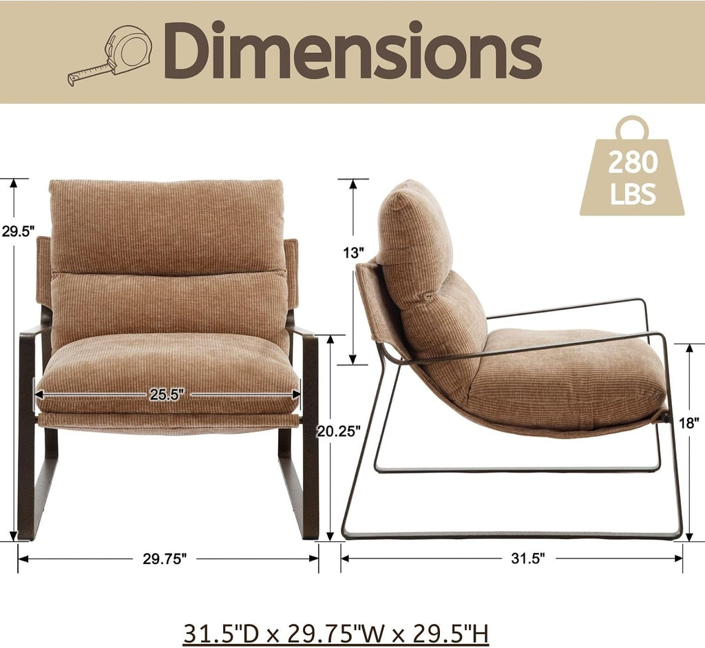Khaki Chenille Accent Armchair with Brass Metal Frame