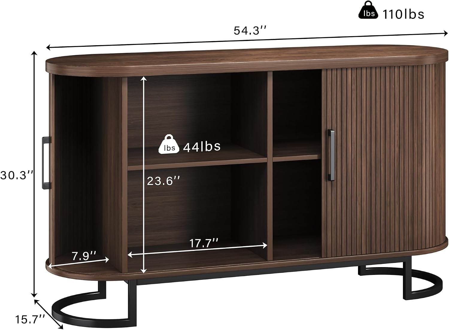 Walnut Sliding Door Mid Century Sideboard Cabinet