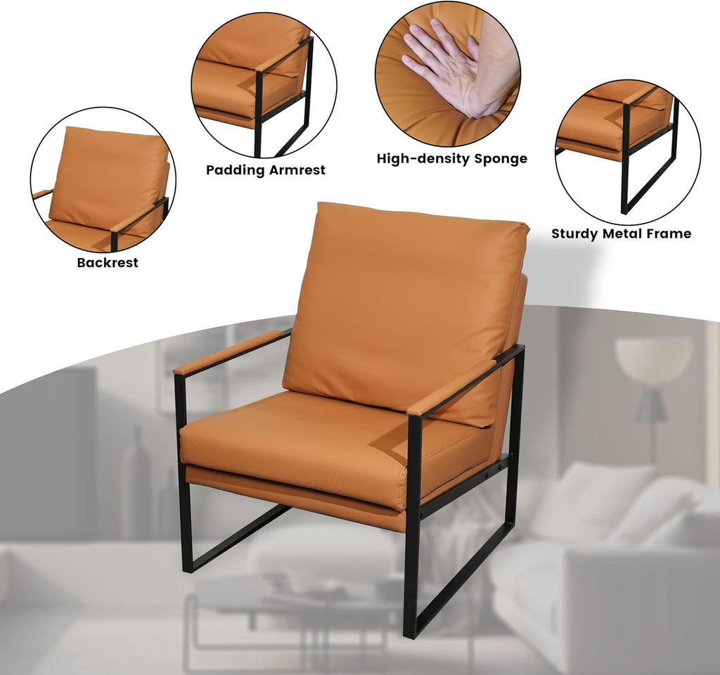 StoneCreek Warm Amber Khaki Leather Accent Chair with Metal Frame