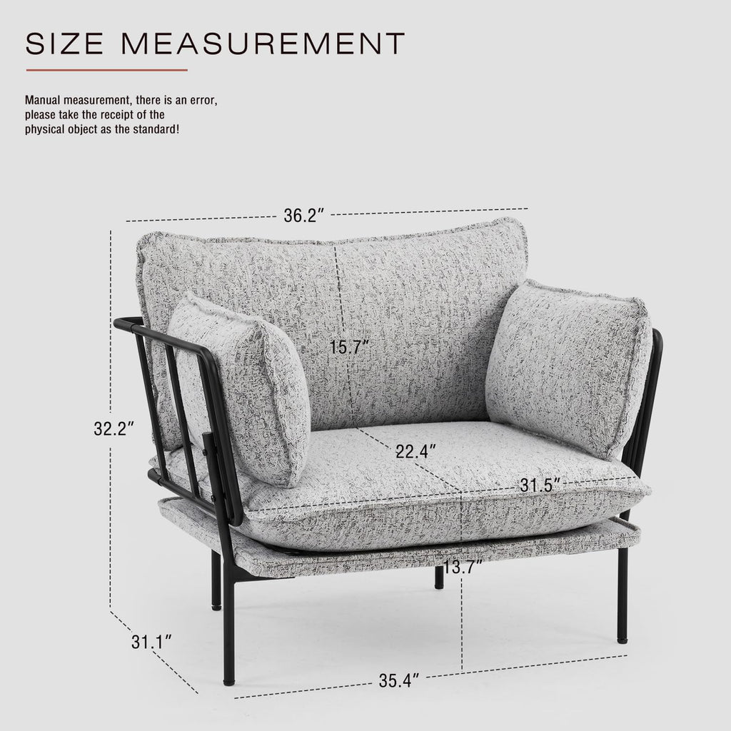 Panda White Boucle Oversized Deep Seat Accent Chair with Black Metal Frame