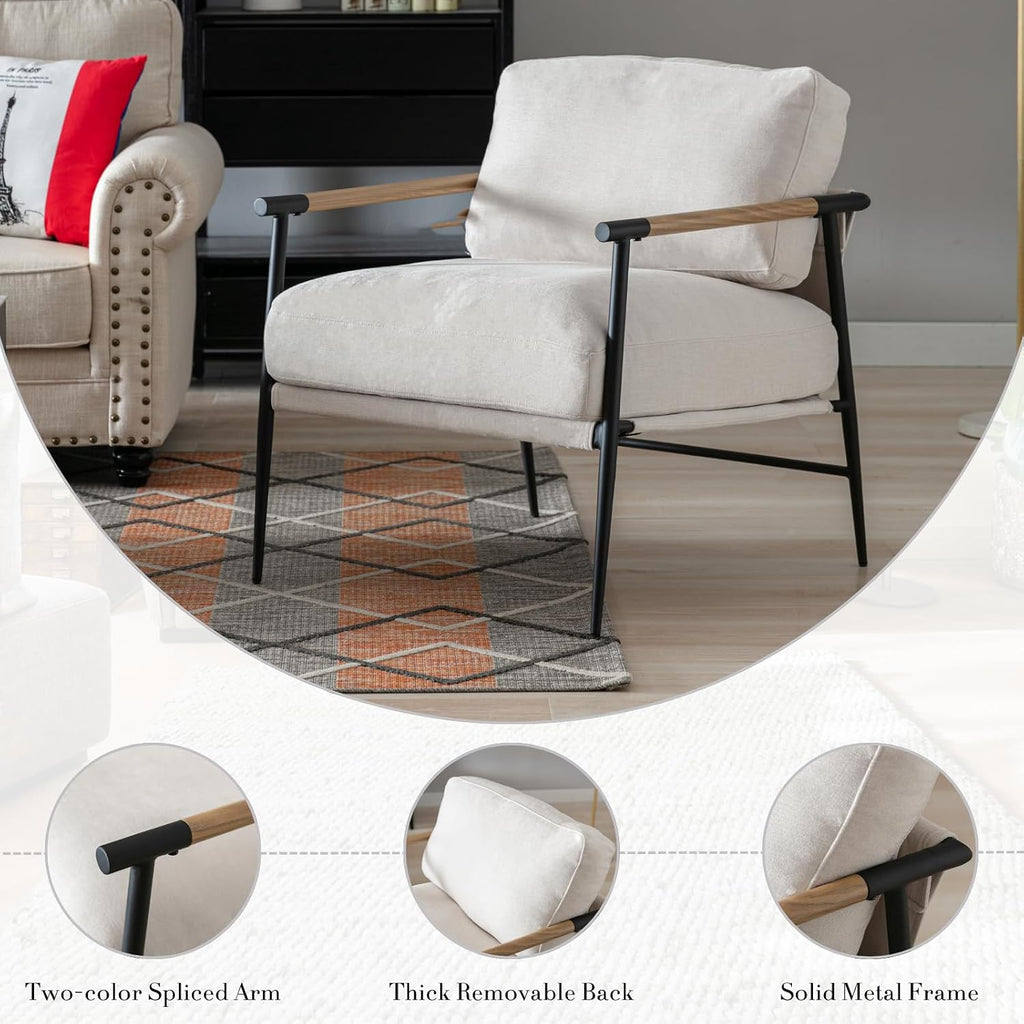 Beige Chenille Fabric Modern Upholstered Accent Chair