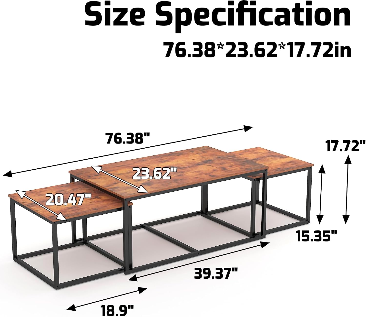 3pc Industrial Nesting Coffee Tables