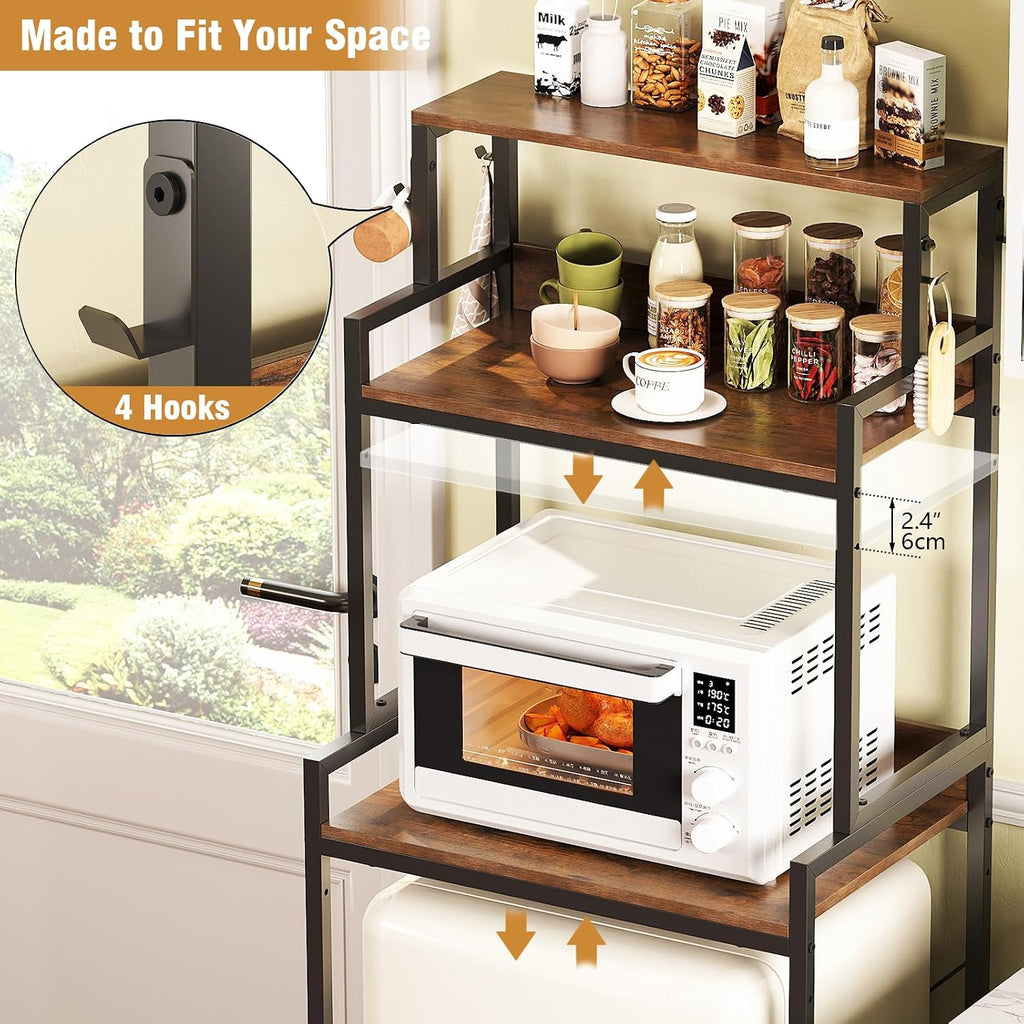 Rustic Brown 3-Tier Split Design Microwave Coffee Bar Baker’s Rack