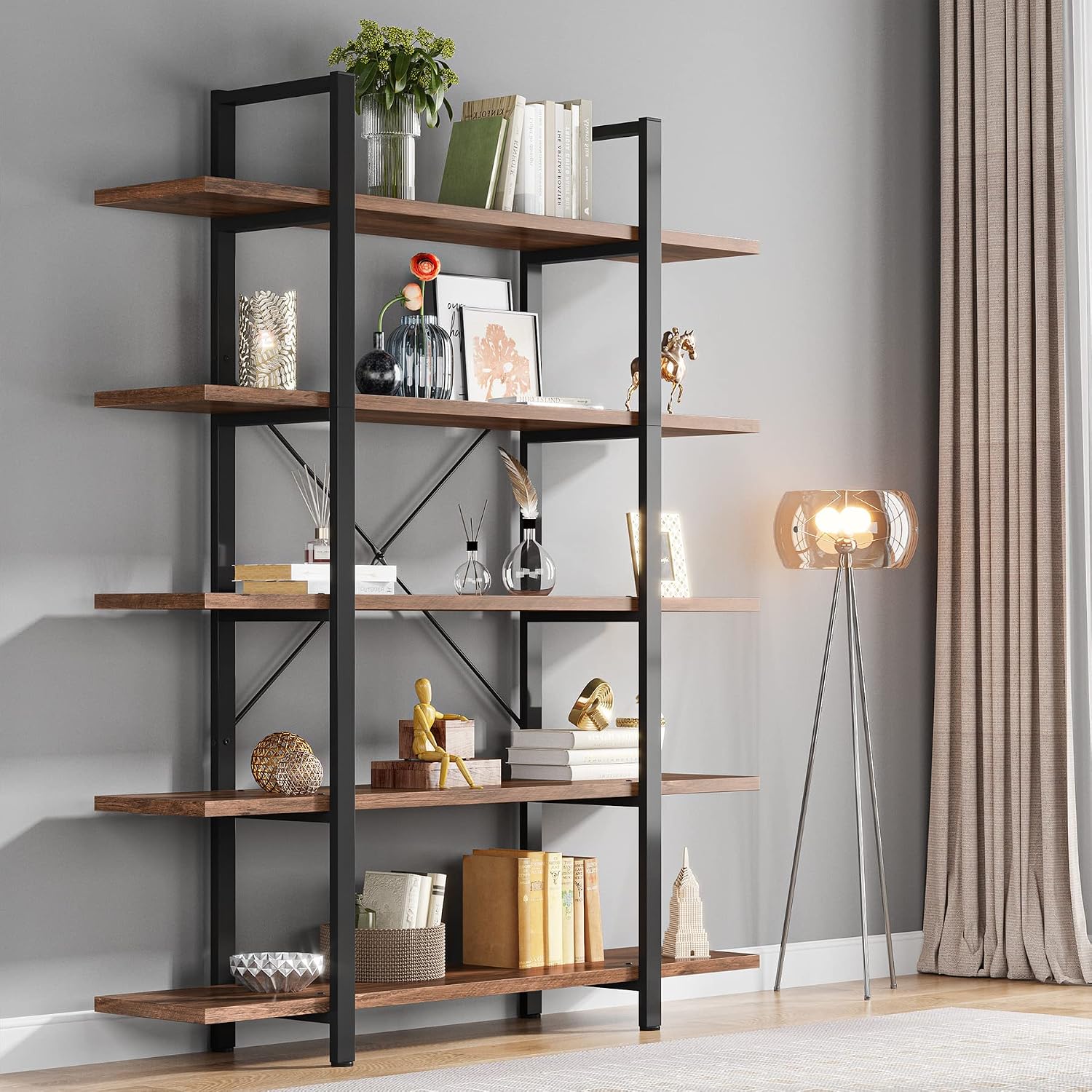 Vintage Industrial 5-Tier Open Storage Bookshelf