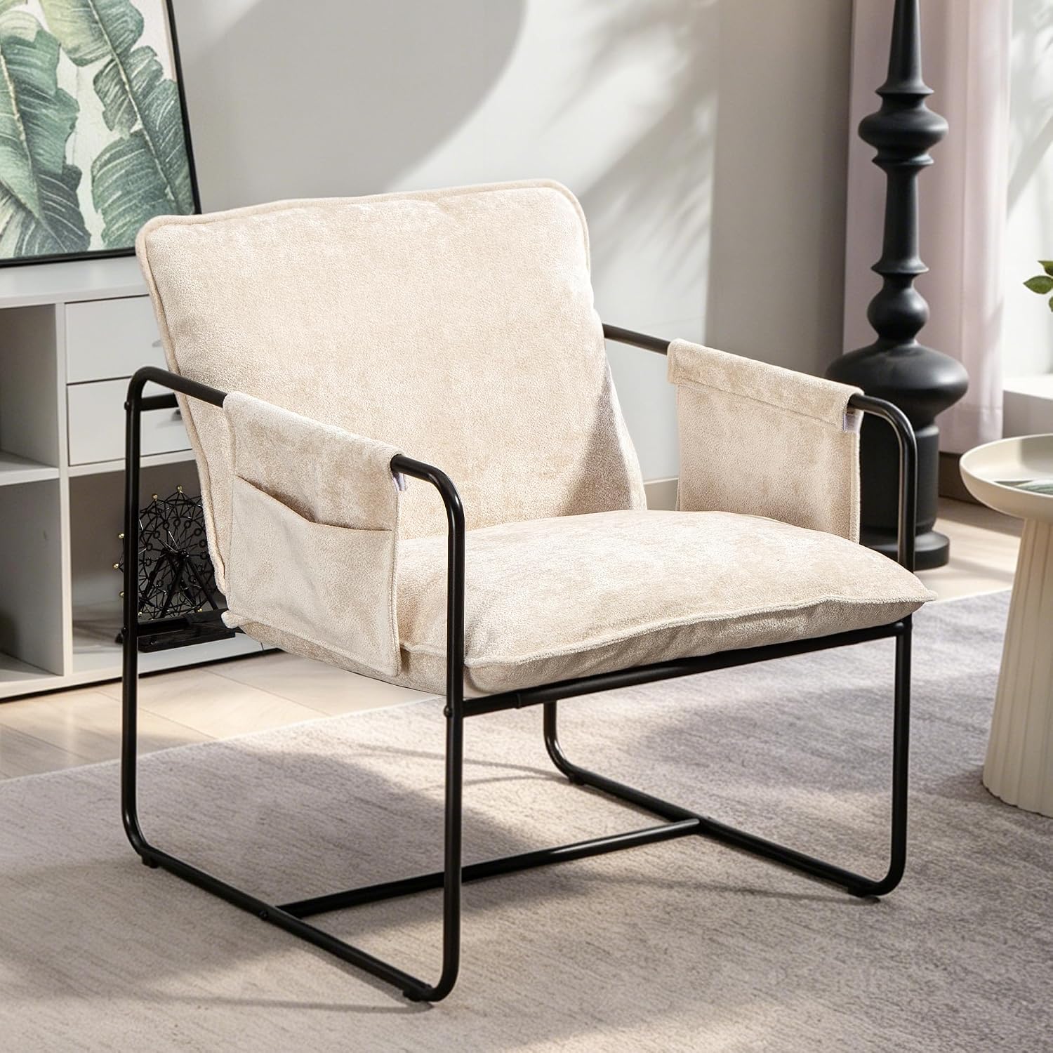 Chenille Upholstered Modern Accent Lounge Chair with Armrests & Metal Frame