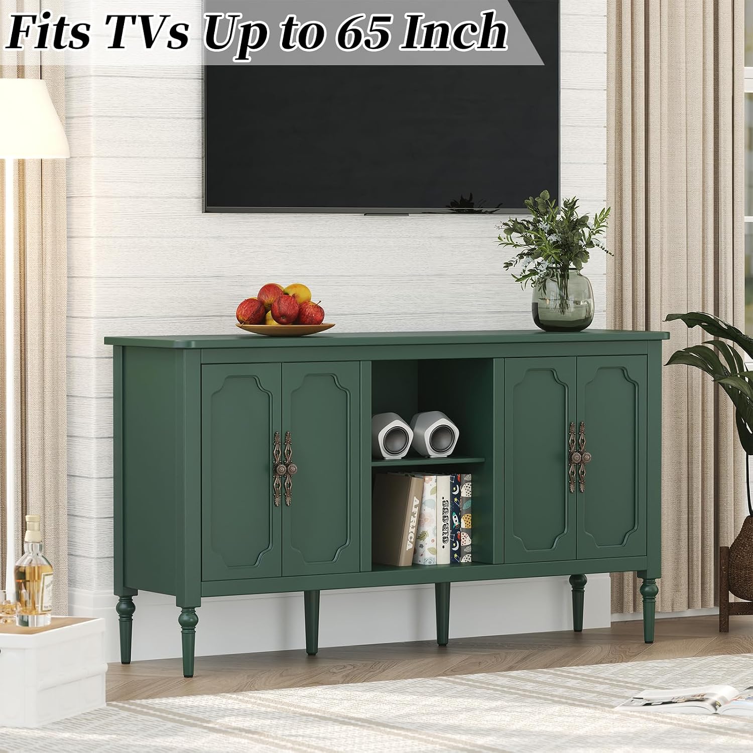 Green 59" Vintage Mid-Century 4-Door Sideboard TV Credenza