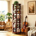 Walnut Wheeled 6-Tier 360° Rotating Solid Wood Corner Bookshelf
