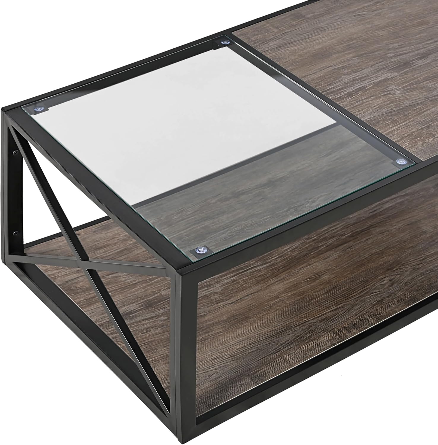 Industrial Glass Wood Coffee Table
