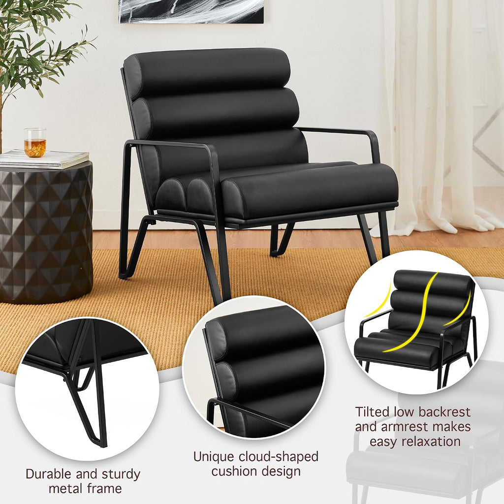 Black PU Leather Accent Chair with Metal V-Shaped Legs