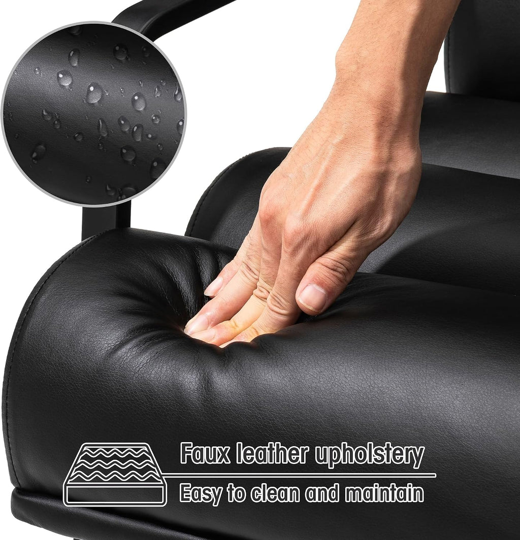 Black PU Leather Accent Chair with Metal V-Shaped Legs