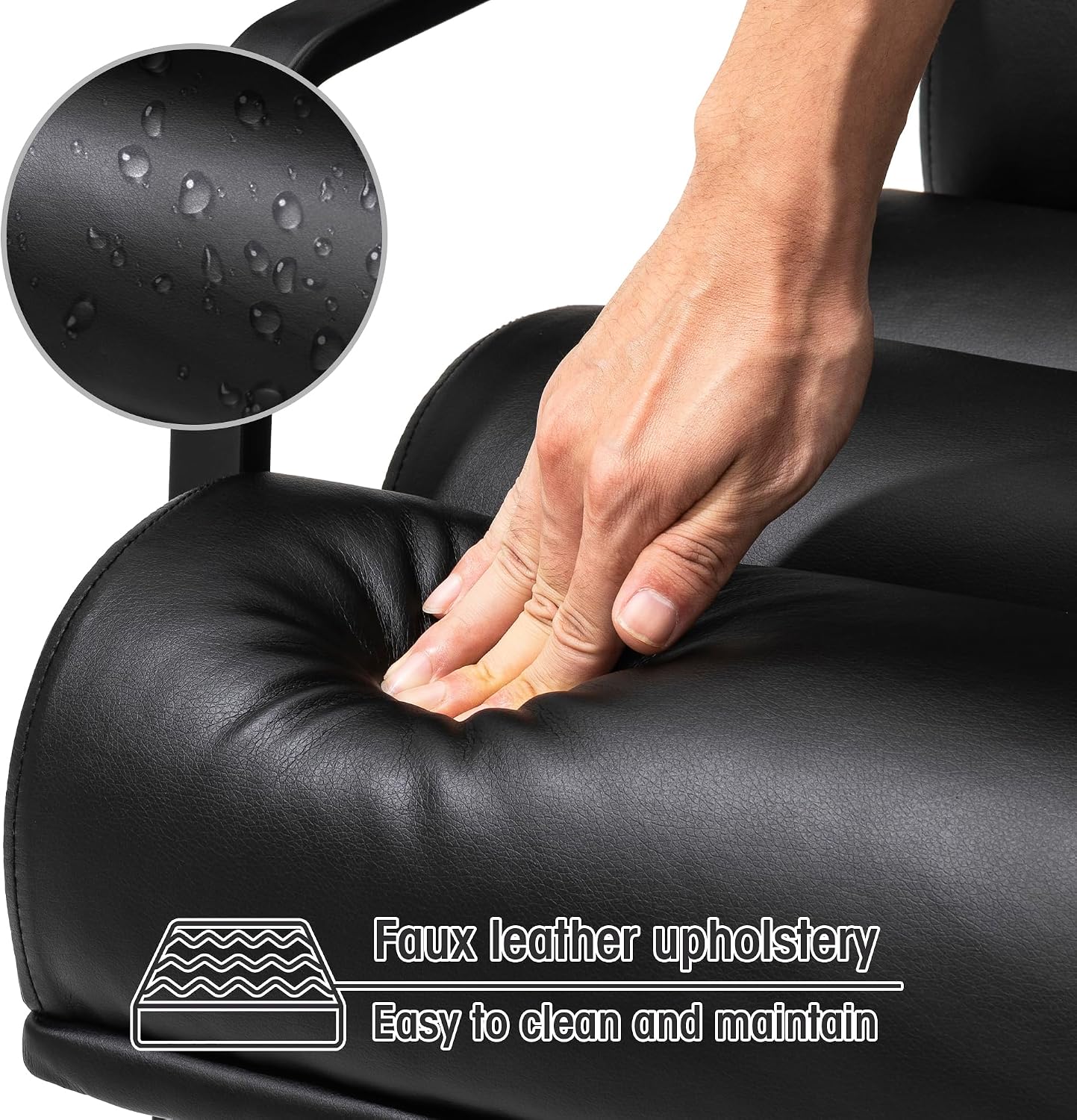 Black PU Leather Accent Chair with Metal V-Shaped Legs