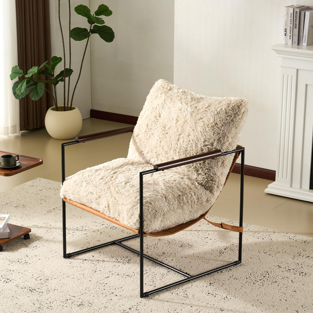 Olive Green Microfiber Sling Accent Chair with Removable Cushion