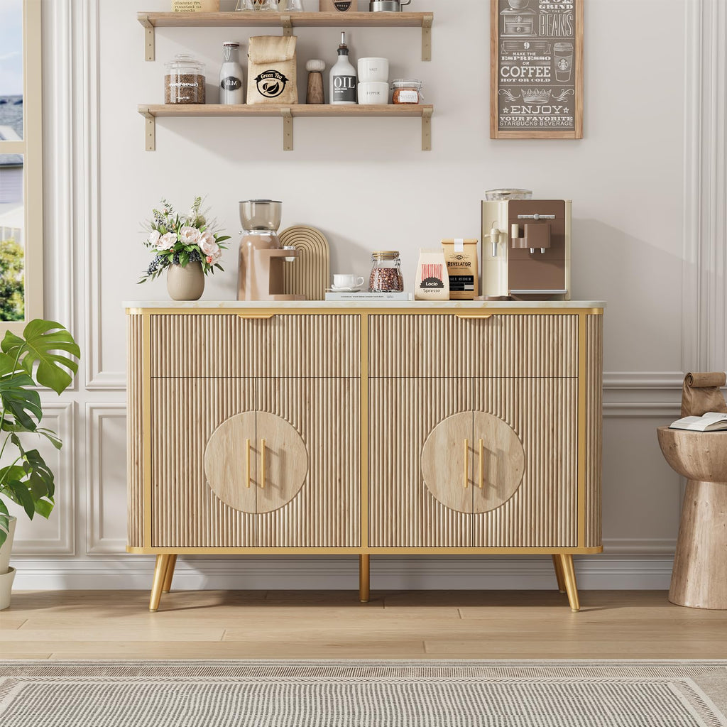 Natural Oak Fluted 2-Door 3-Drawer Storage Sideboard Cabinet