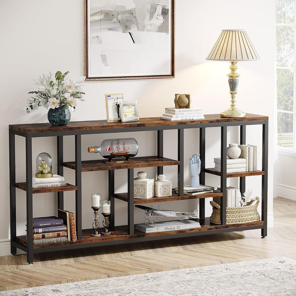 Rustic Brown 70.9" 3-Tier Extra Long Industrial Sofa Console Table