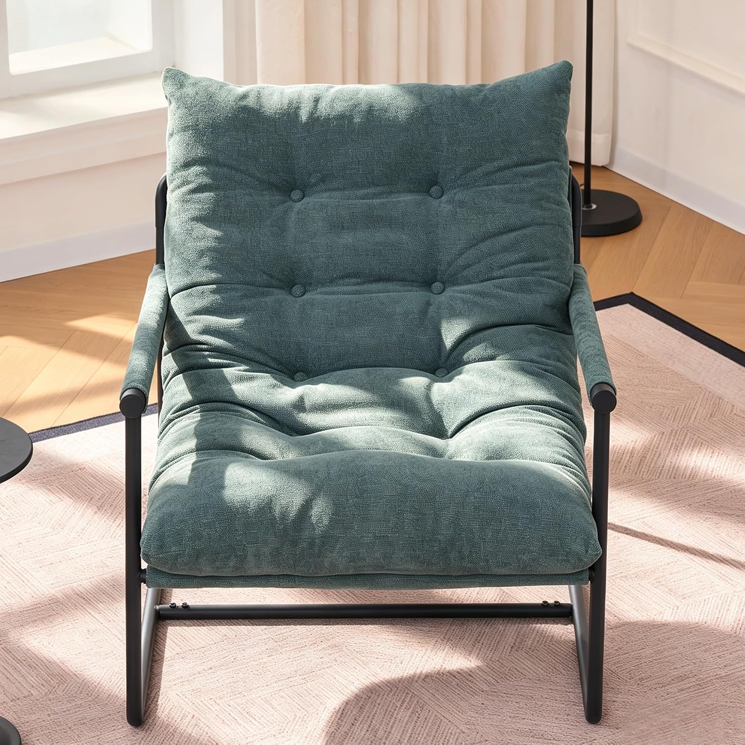 Green Upholstered Metal Frame Comfy Reading Accent Chair, Set of 1