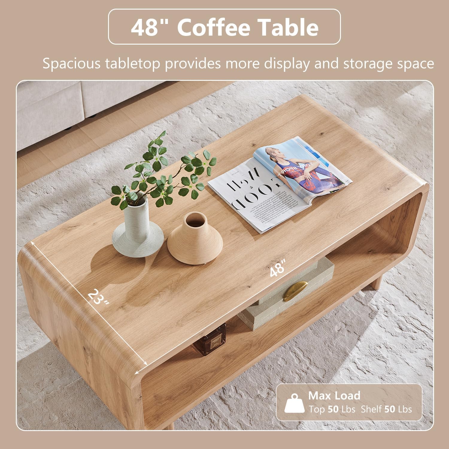 Natural Oak Curved Coffee Table