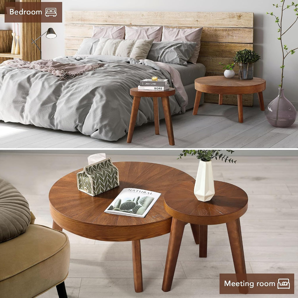 Brown Round Farmhouse Nesting Tables