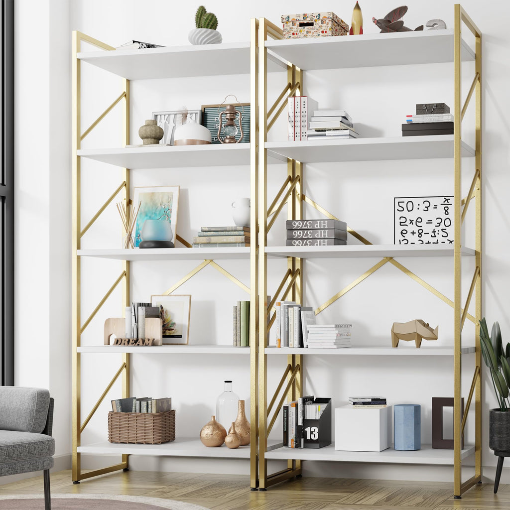 Shintenchi Rustic Brown Industrial 5-Tier Tall Open Bookshelf