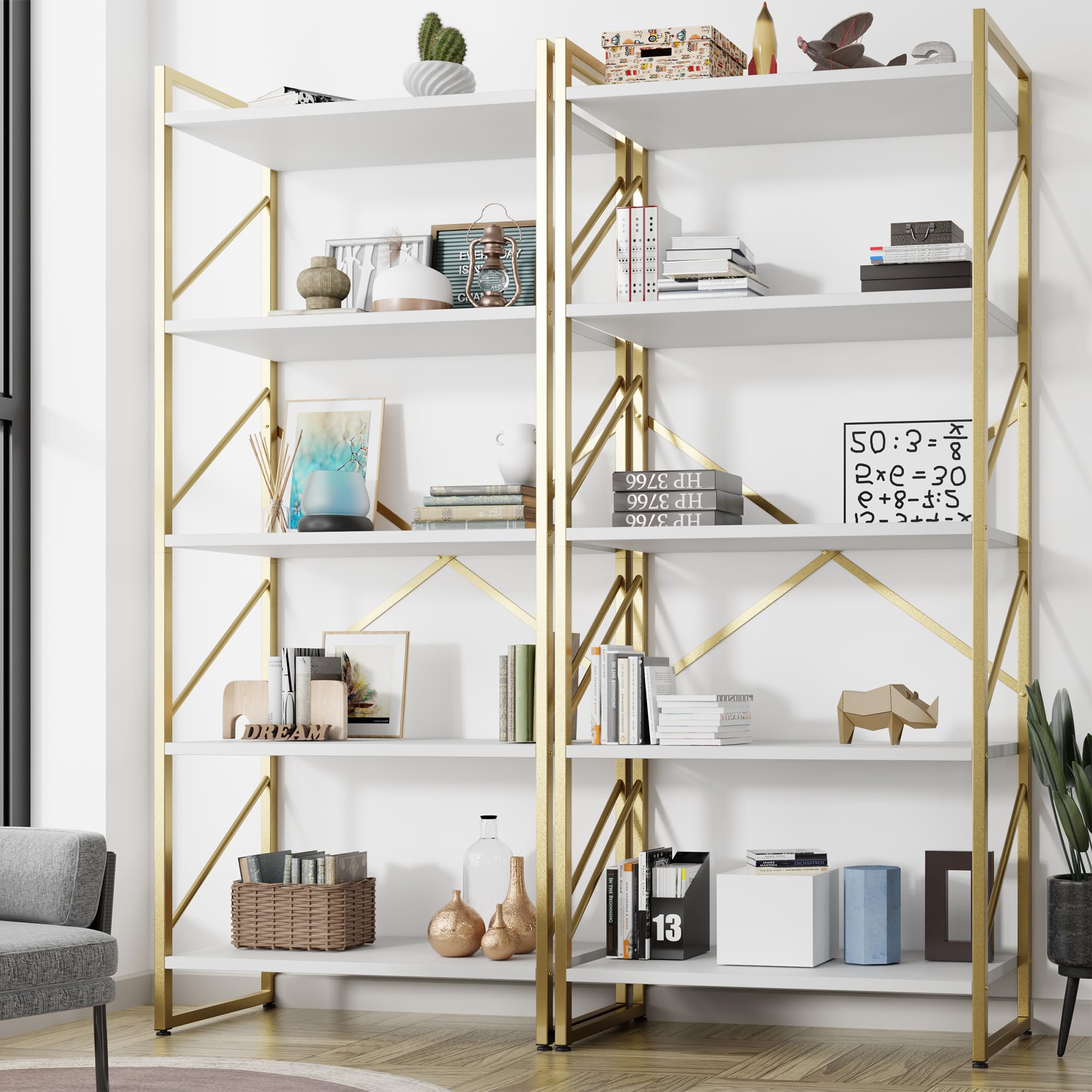 Shintenchi Rustic Brown Industrial 5-Tier Tall Open Bookshelf