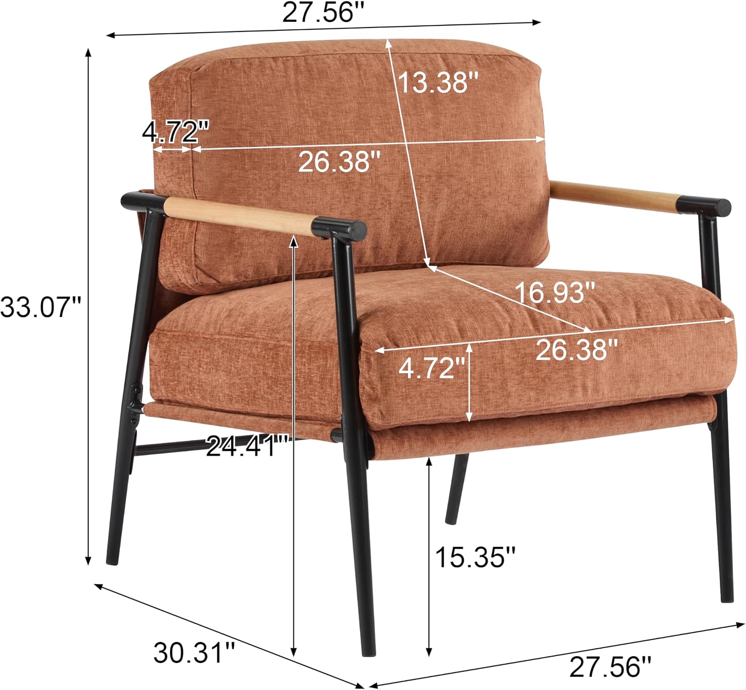 Orange Wood Arm Accent Chair