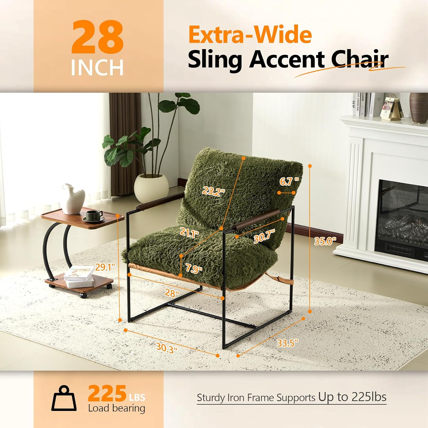 Olive Green Microfiber Sling Accent Chair with Removable Cushion