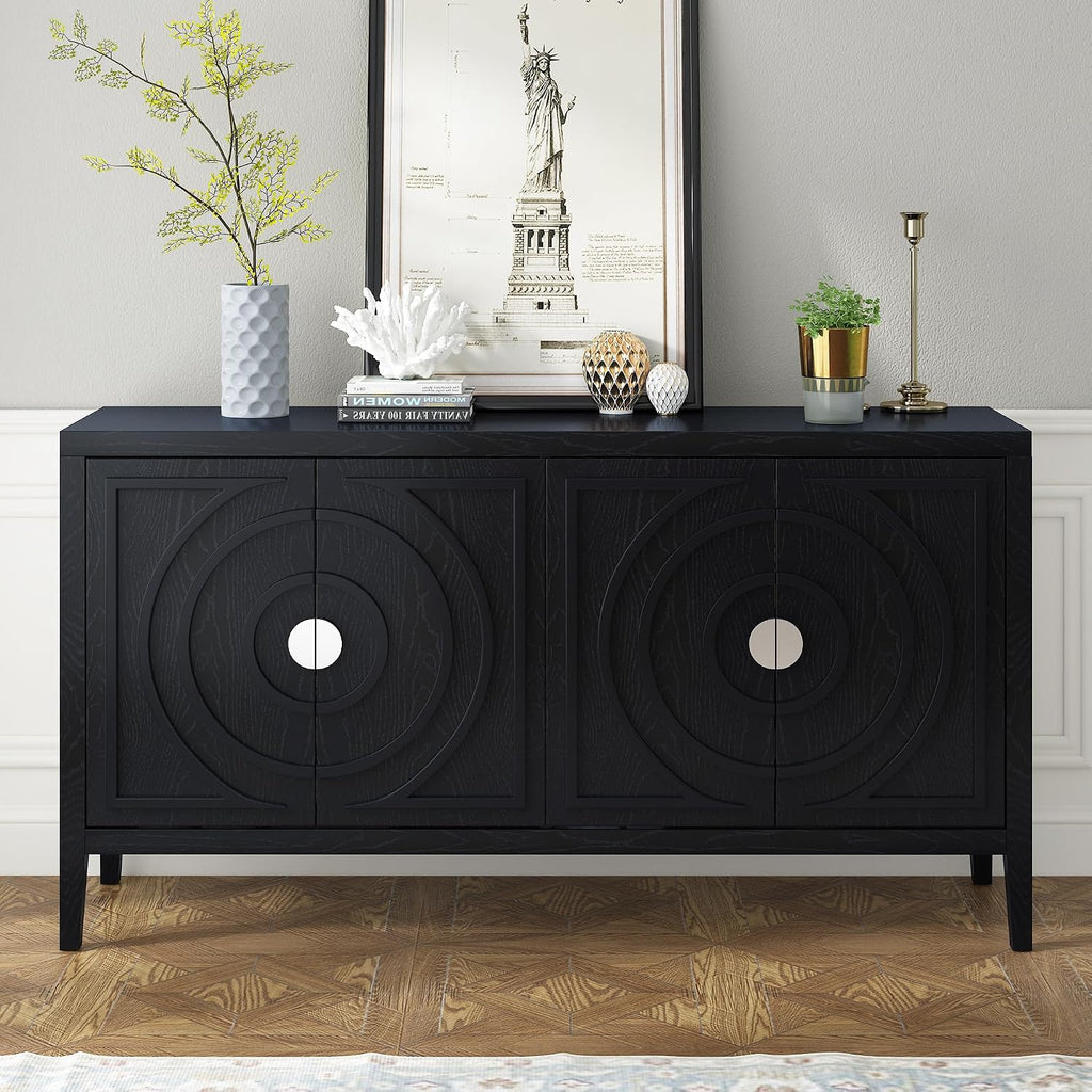 Black Round Metal Handle Retro Storage Sideboard Cabinet