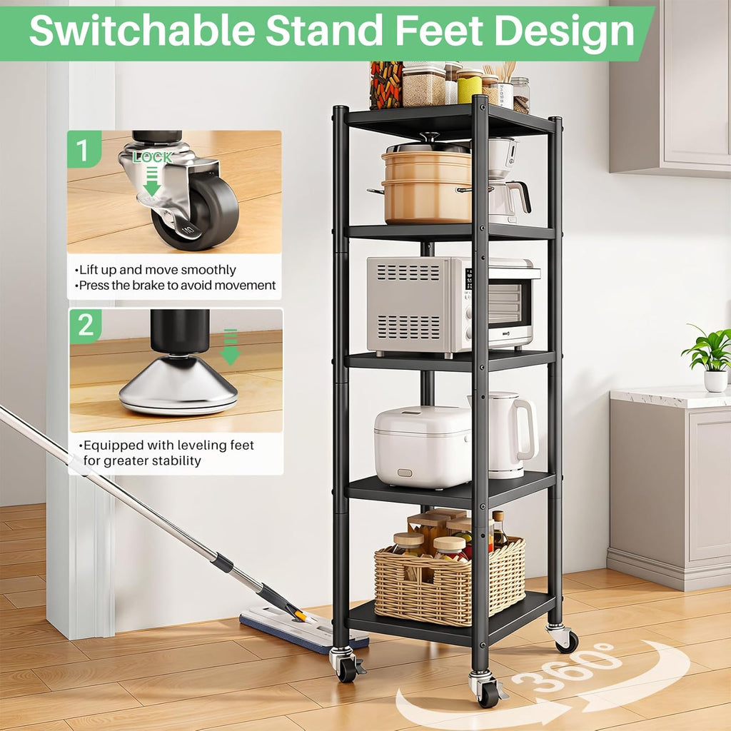 Wheeled Adjustable Metal 5-Tier Multi-Scene Storage Shelving Unit
