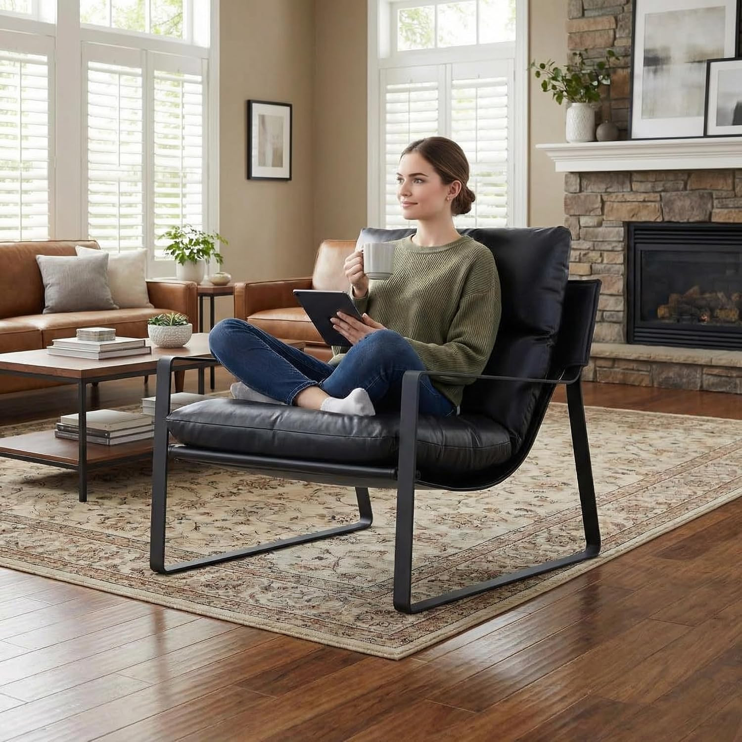 Khaki Chenille Accent Armchair with Brass Metal Frame