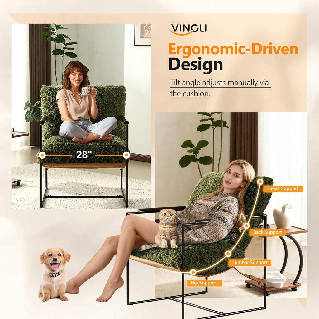 Olive Green Microfiber Sling Accent Chair with Removable Cushion