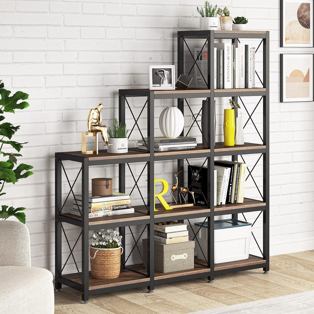 Rustic Brown Industrial Ladder Corner Cube Bookshelf