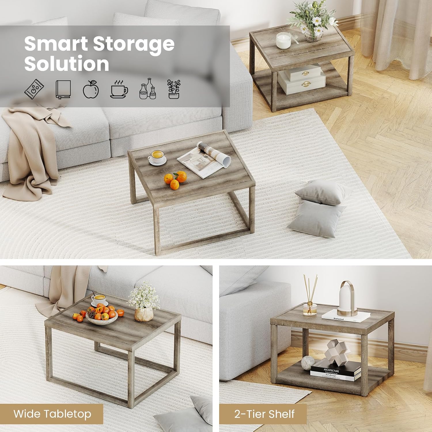 Grey Oak Farmhouse Nesting Tables