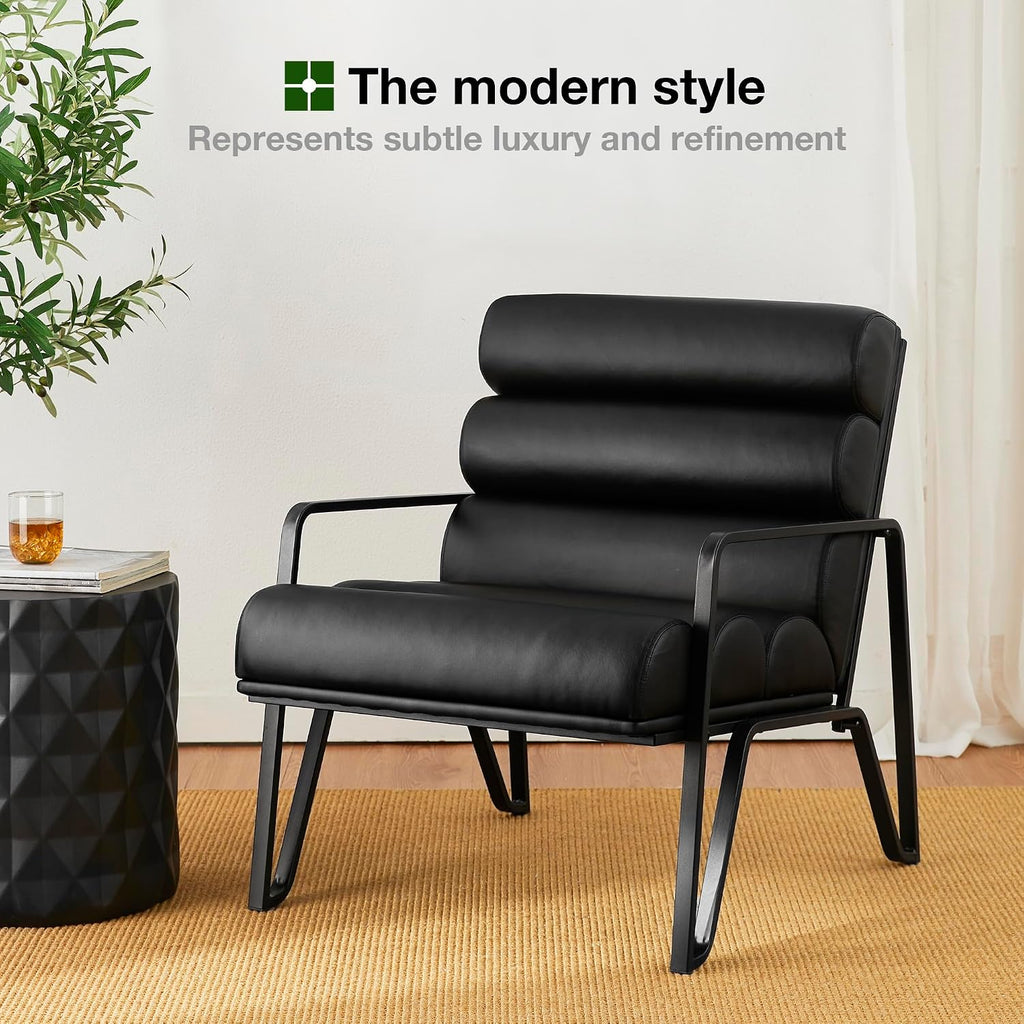 Black PU Leather Accent Chair with Metal V-Shaped Legs