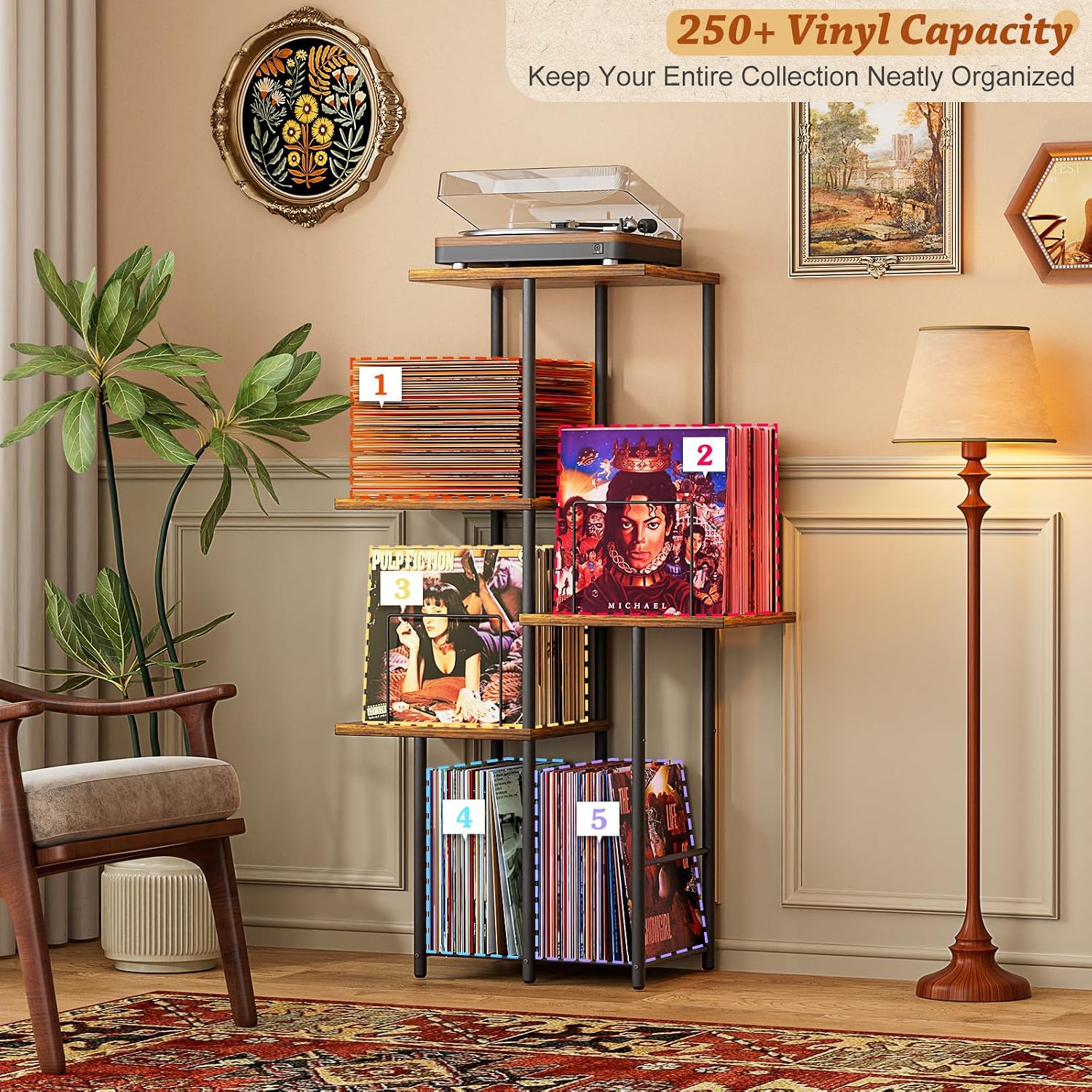 Mid-Century Modern Vintage Vinyl Record Player Storage Stand Cabinet
