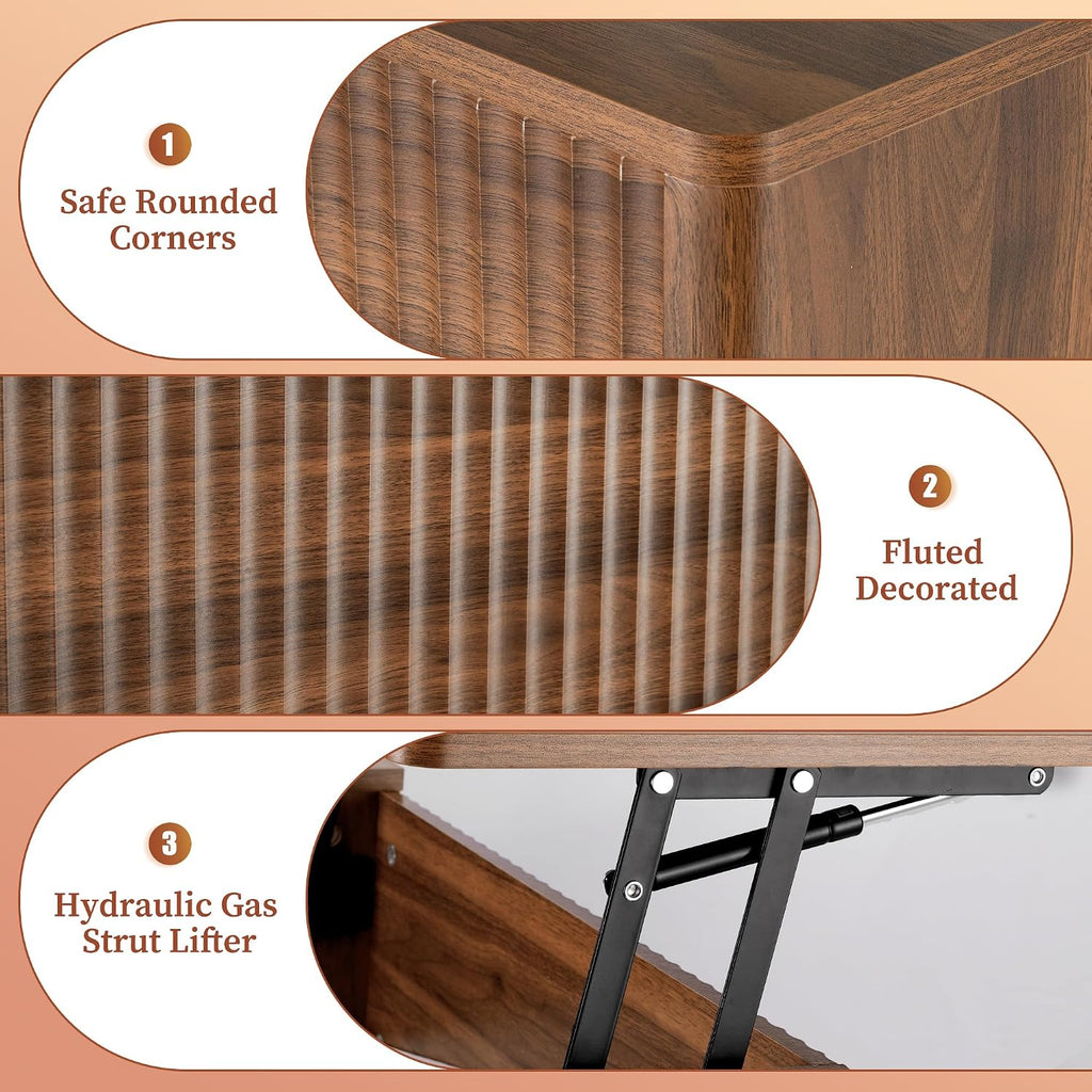 Walnut Fluted Lift Coffee Table
