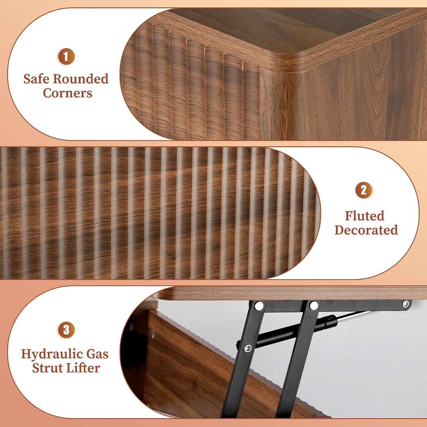 Walnut Fluted Lift Coffee Table
