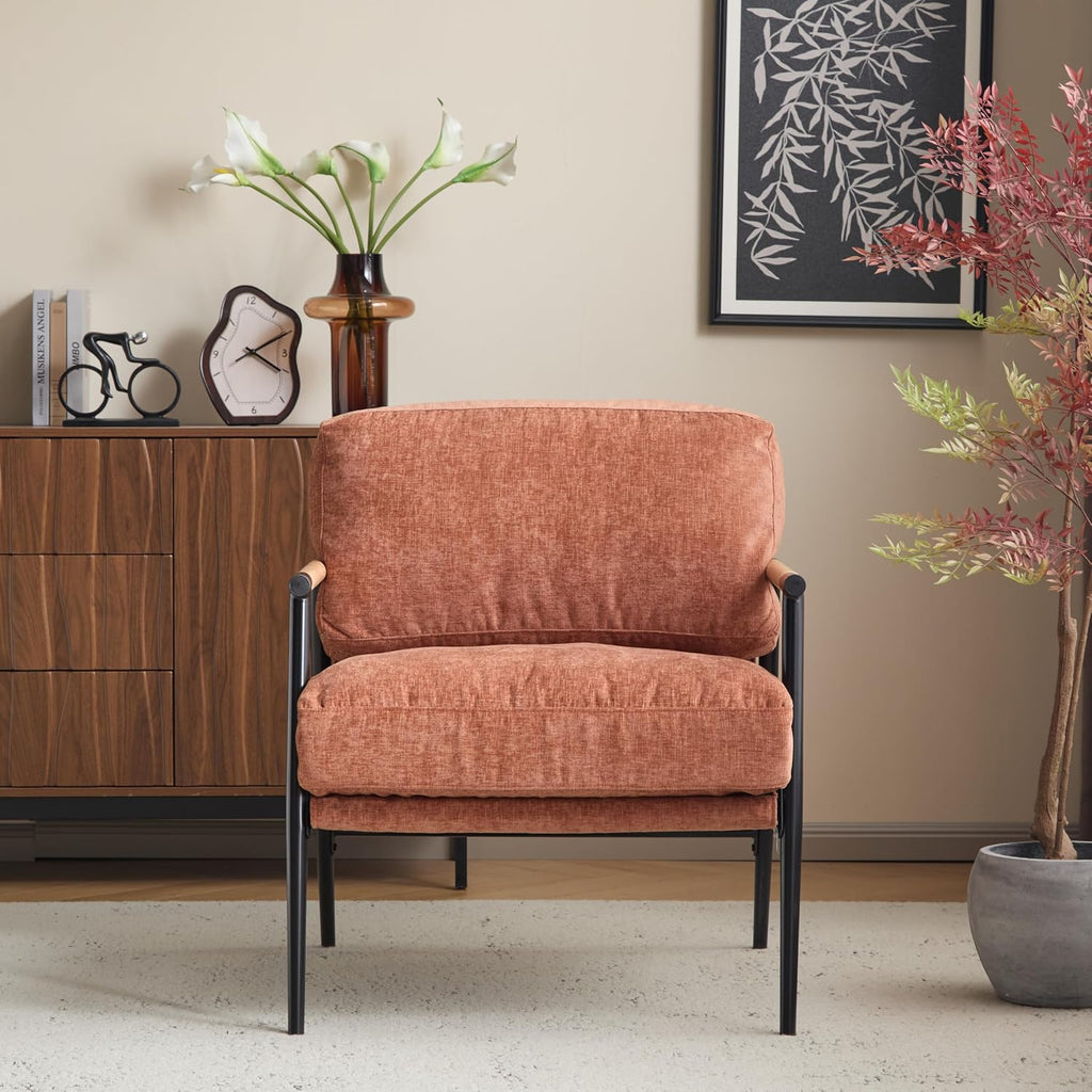 Orange Wood Arm Accent Chair