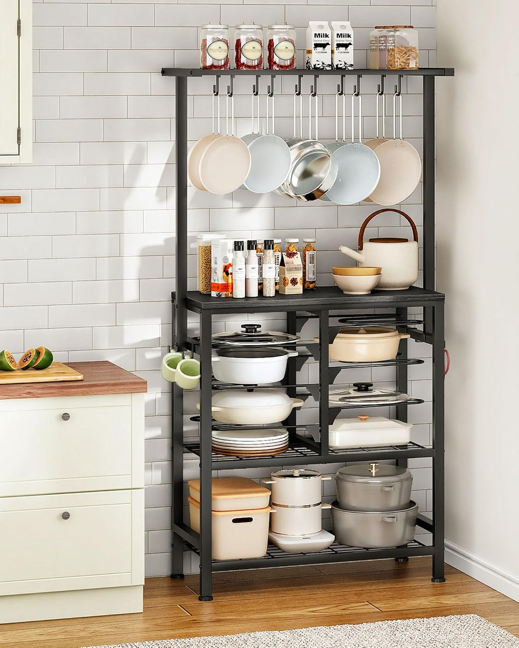 Black Multi-Tier Kitchen Baker’s Rack Pot Pan Storage Organizer