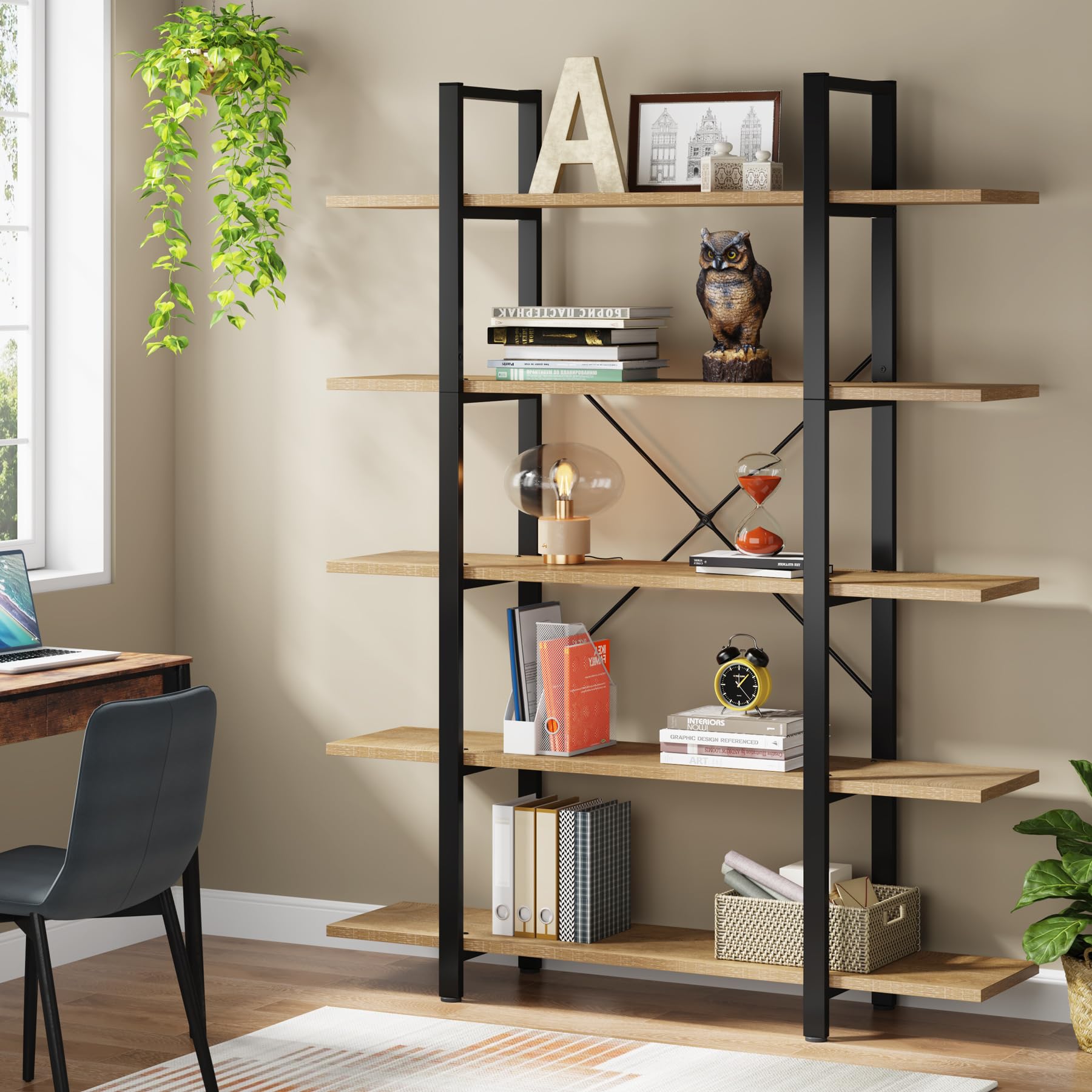 Vintage Industrial 5-Tier Open Storage Bookshelf