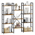 Rustic Brown Triple Column 5-Tier Wide Industrial Display Bookshelf